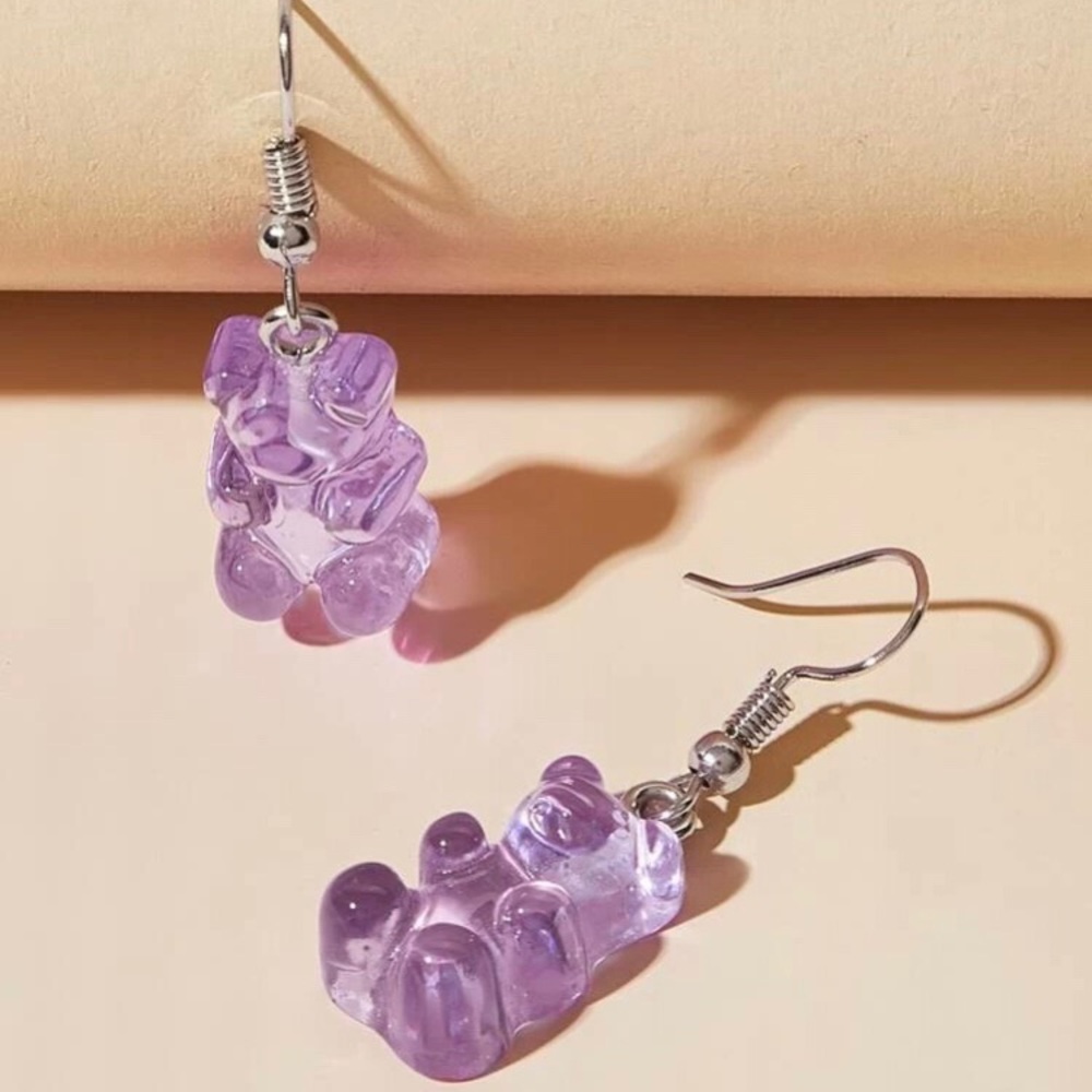 🌻 Just In!! Adorable Purple Bear Drop Earrings - Picture 1 of 3